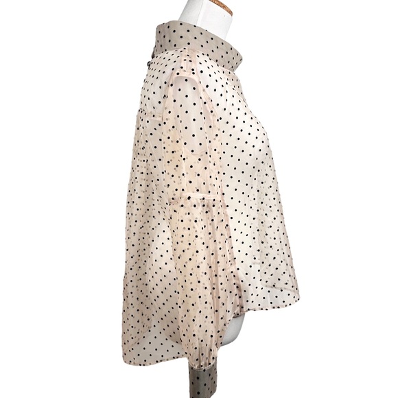 Katharine Kidd Bianca Top Semi-Sheer Chiffon Blouse Nude Tan & Black Polka Dot - Picture 15 of 16